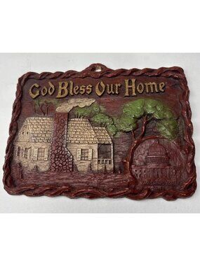 God Bless Our Home Rustic Resin Wall Hanging Washington D.C. Capitol Scene 6"x5"